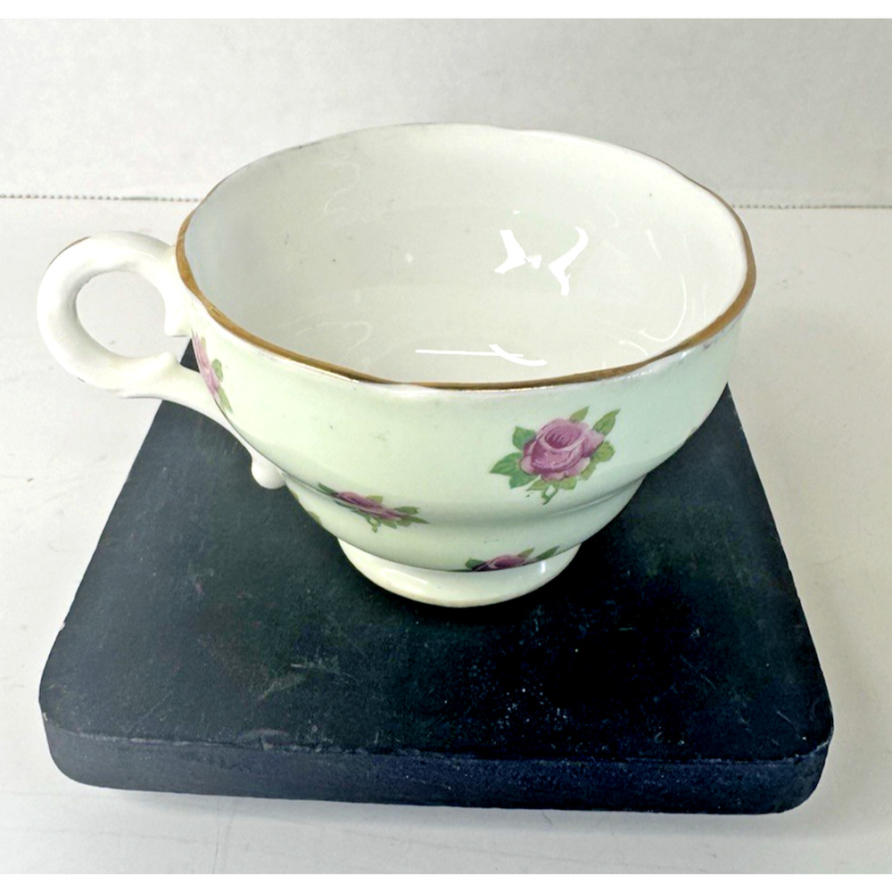 Sweet Adderley Bone China Teacup Mint Green with Pink Roses-England-No Saucer